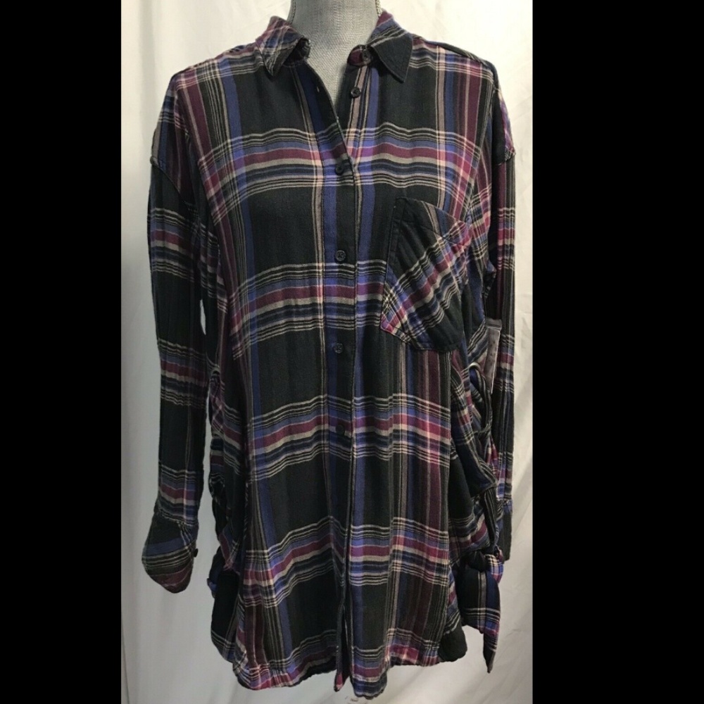 Free People Nordic Day Top Plaid Extra Small XS